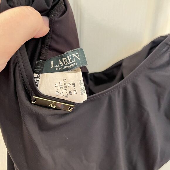 Lauren Ralph Lauren Black Ruffle One-Piece Swimsuit Beach Club Solids Size 14 - Picture 8 of 13